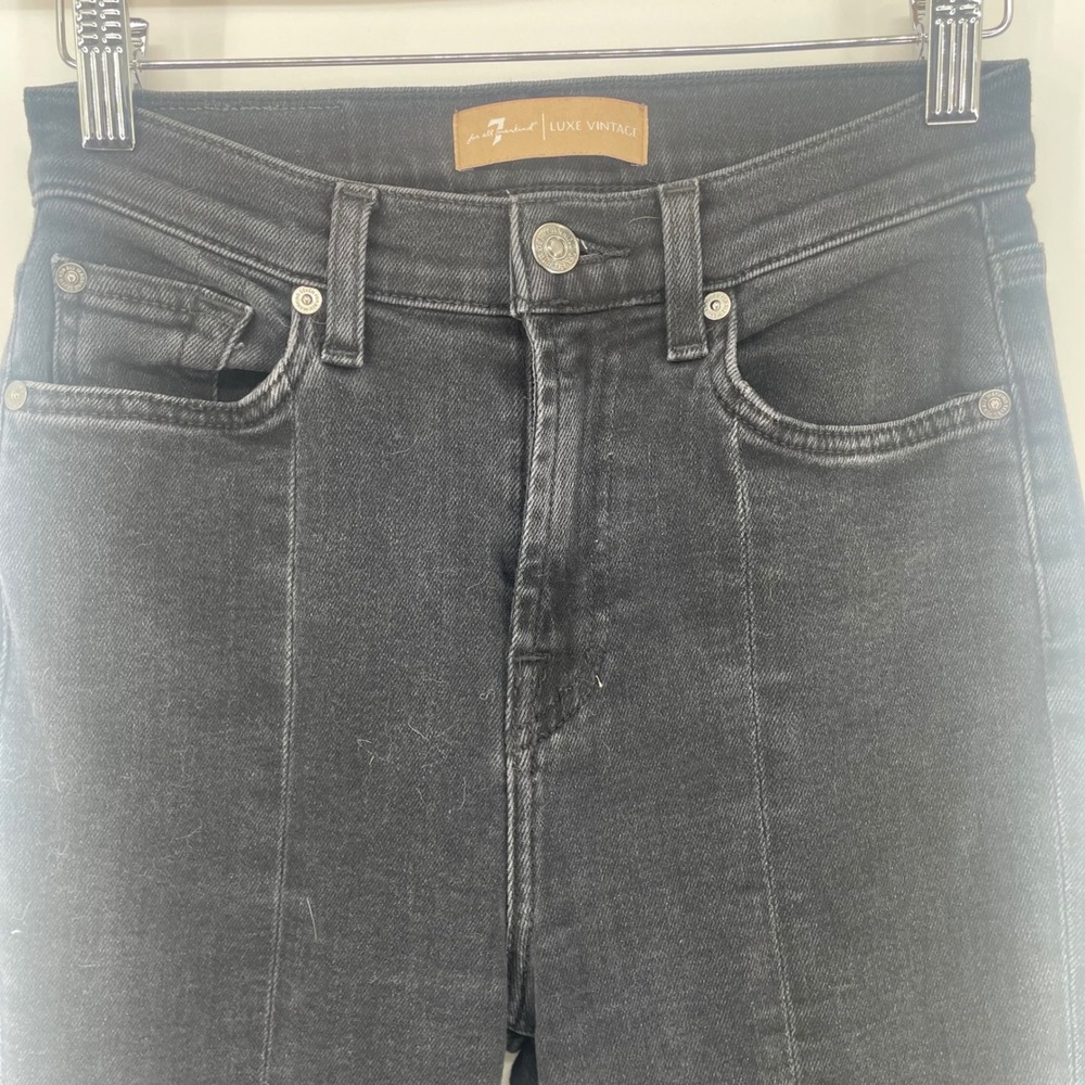 7 For All Mankind Luxe Vintage High Rise Flare Jeans Black Raw Hem Size 25 - Picture 5 of 11